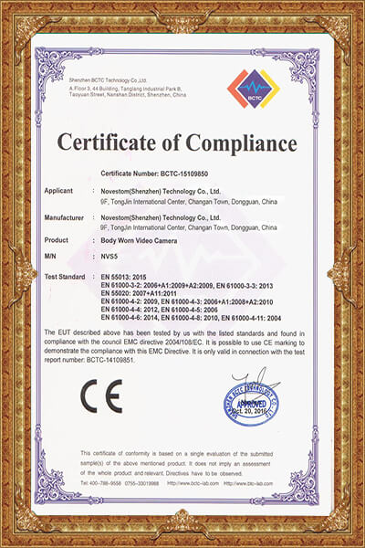 4G body worn camera CE certificate
